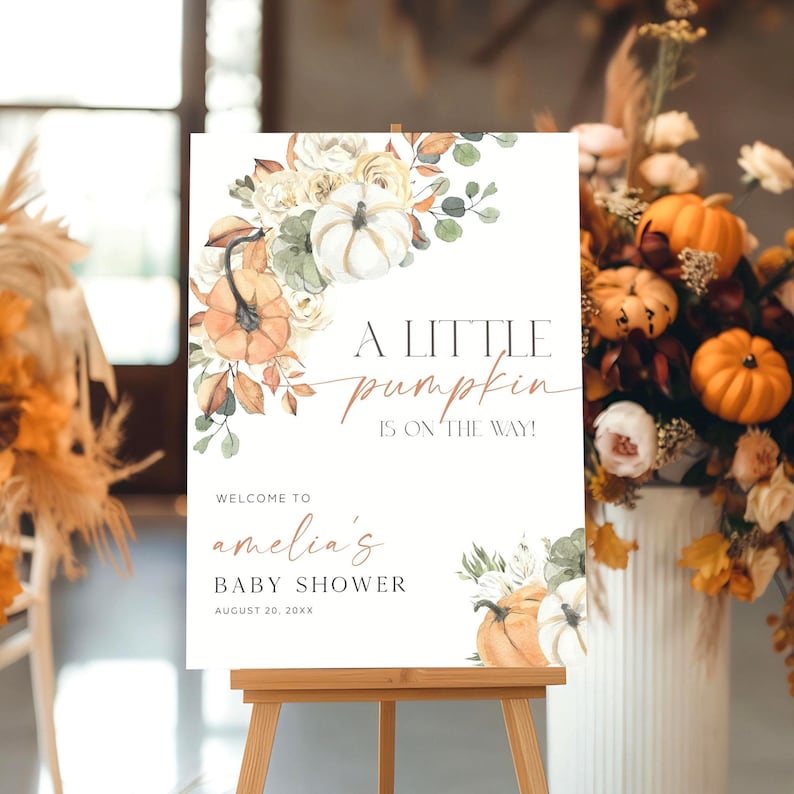 PRINTED + SHIPPED Little Pumpkin Baby Shower Welcome Sign, Autumn Fall Baby Shower Welcome Sign FAB image 4