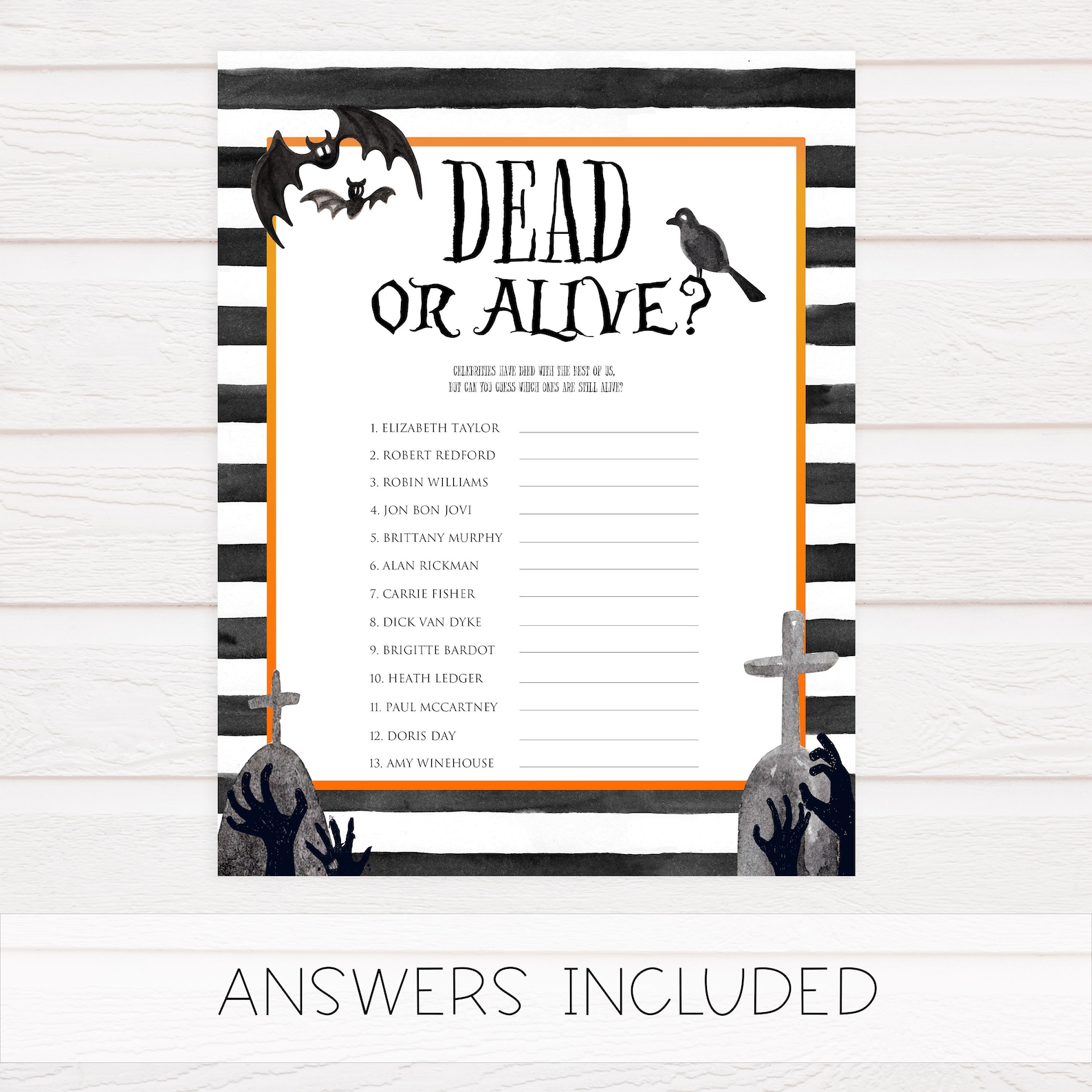 Halloween Game Dead or Alive Dead or Alive Printable Game | Etsy