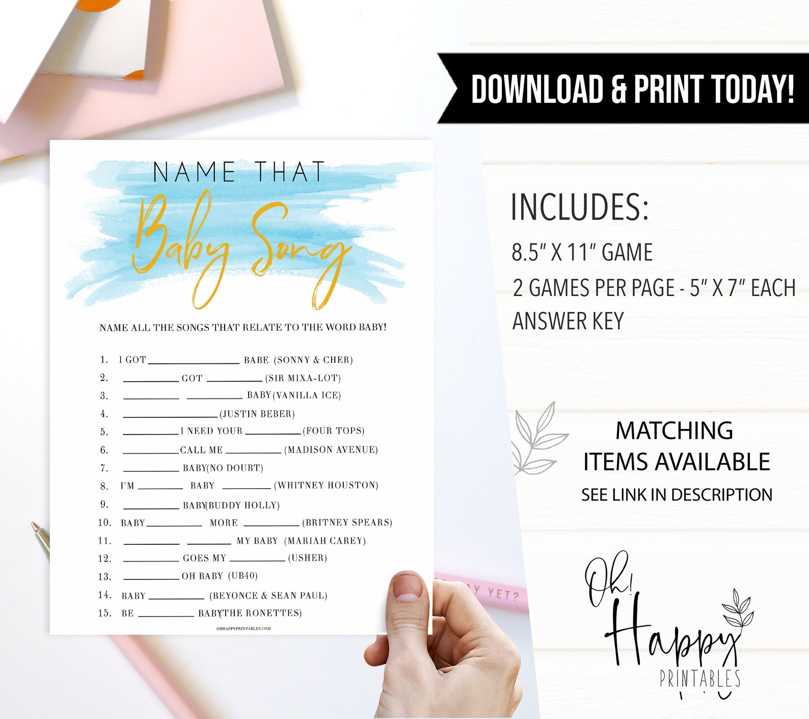 Name That Song Baby Shower Game Baby Song Games Printable | Etsy UK