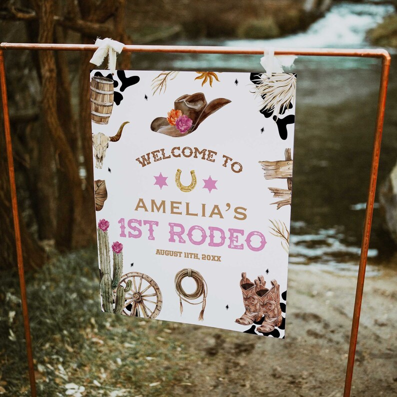 First Rodeo Birthday Party Welcome Sign, Cowgirl Welcome Sign, Pink ...