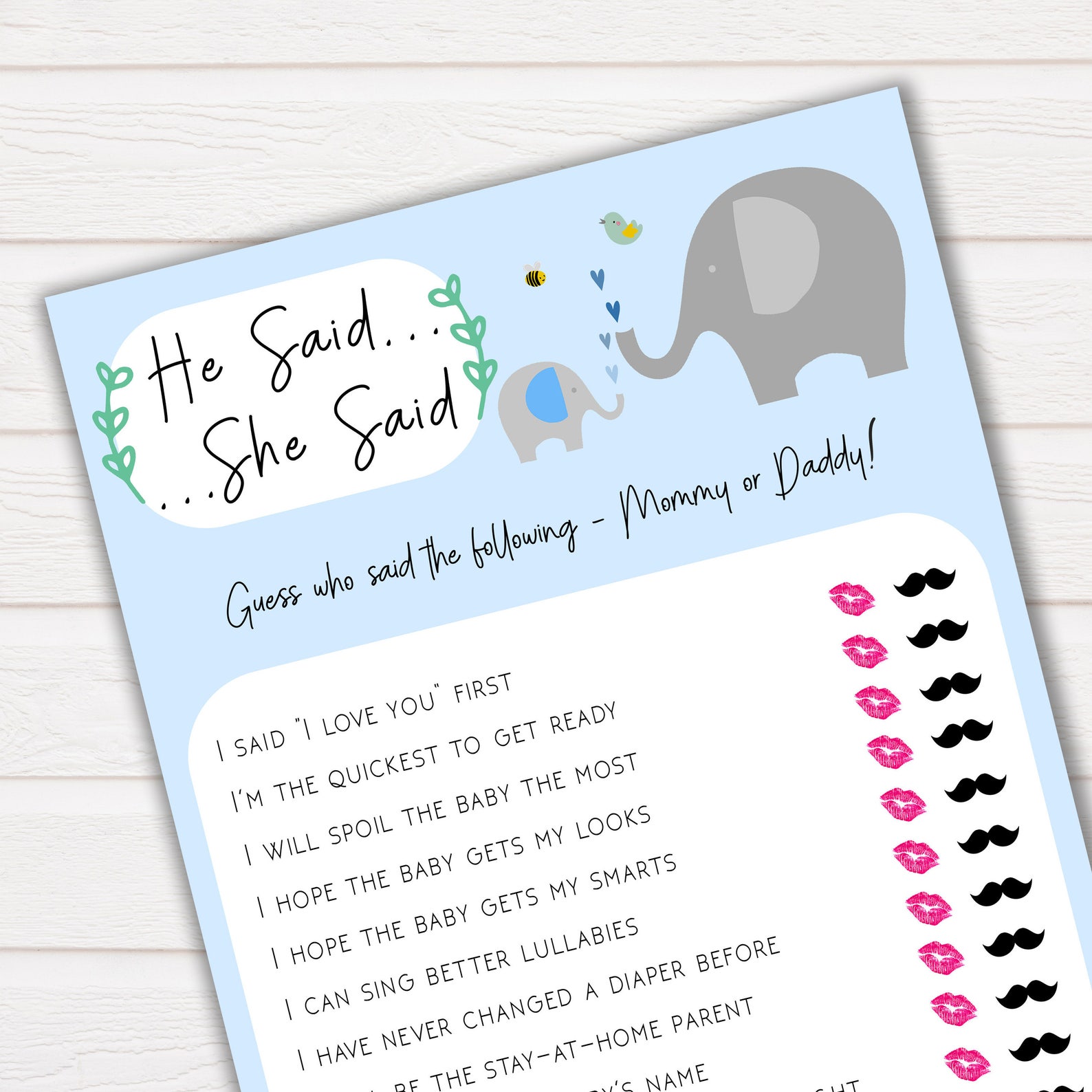He Said She Said Baby Shower Game Blue Little Peanut Baby Etsy
