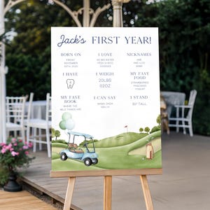 Hole In One 1st Birthday Milestone Poster, My First Year Golf Birthday Milestone Board Canva Editable Template Hole in One Birthday GO1 image 5