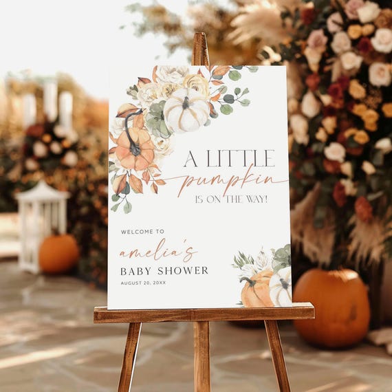 PRINTED + SHIPPED Little Pumpkin Baby Shower Welcome Sign, Autumn Fall Baby Shower Welcome Sign FAB