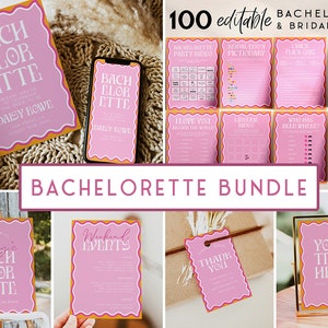 Pink Bachelorette Party Bundle Including 100 Games Invites Bachelorette Weekend Itinerary Pink Modern Bachelorette Games Editable DS2