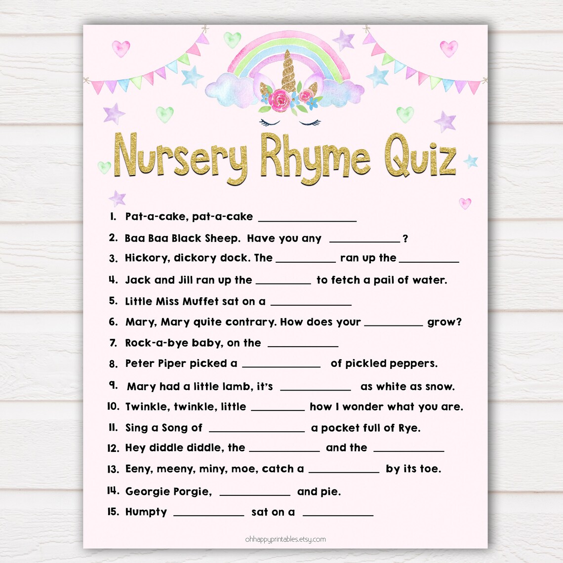 Unicorn Nursery Rhyme Quiz Nursery Rhyme Game Unicorn Baby Etsy