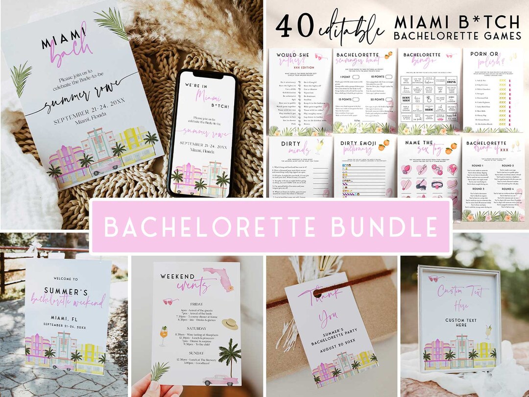 MIAMI Bachelorette Party Bundle Editable Bachelorette Games Etsy Hong