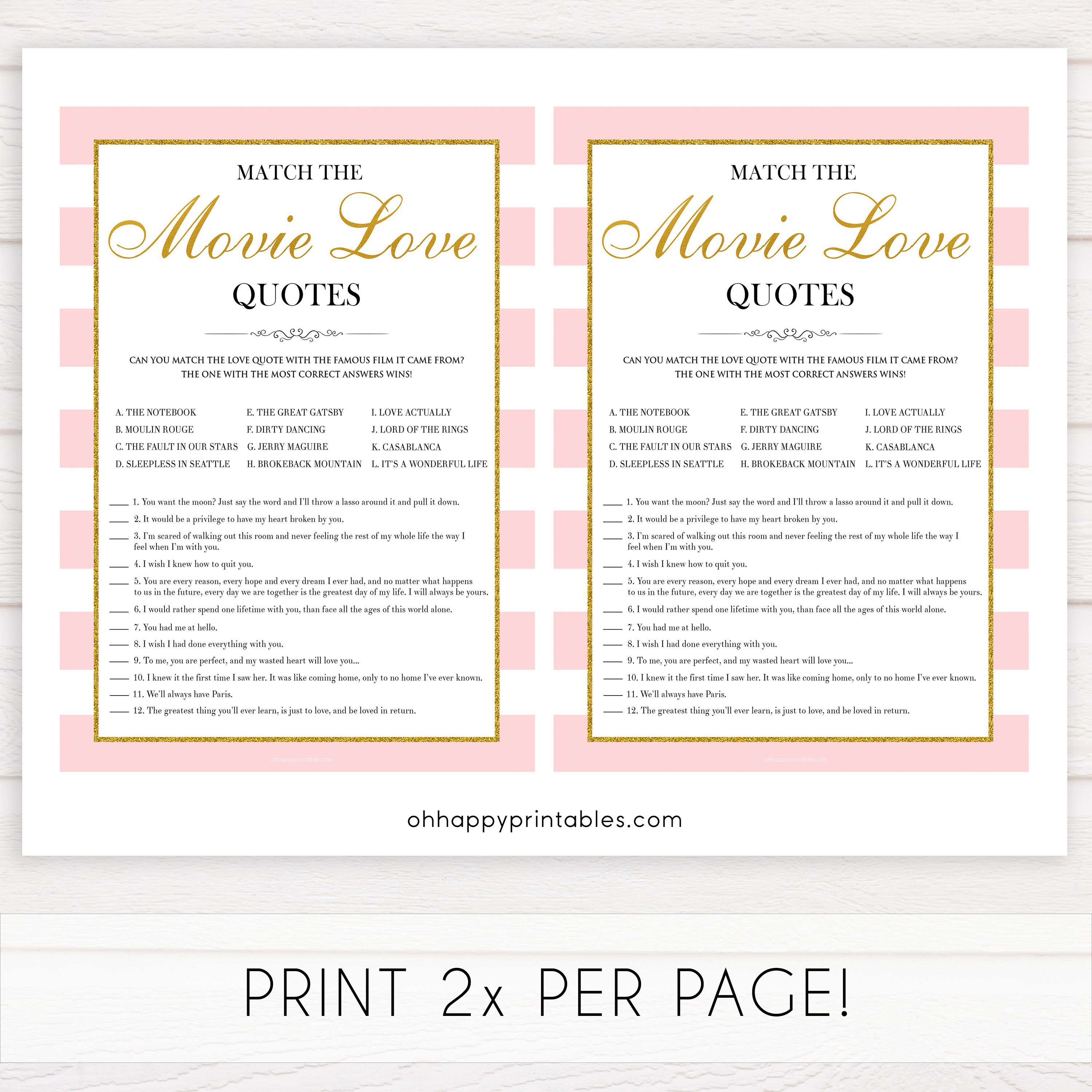 Bridal Shower Game Movie Love Quotes Paris Bridal Shower Etsy