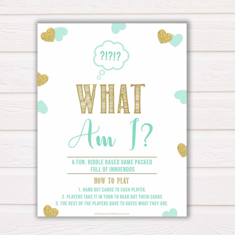24 What Am I Innuendo Baby Shower Games Mint Innuendo Riddle Etsy