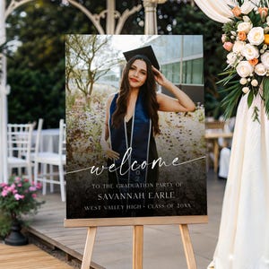 PRINTED + SHIPPED Photo Graduation Welcome Sign, Faded Graduation Board, Senior College Graduation Party Welcome Sign, Graduation Backdrop