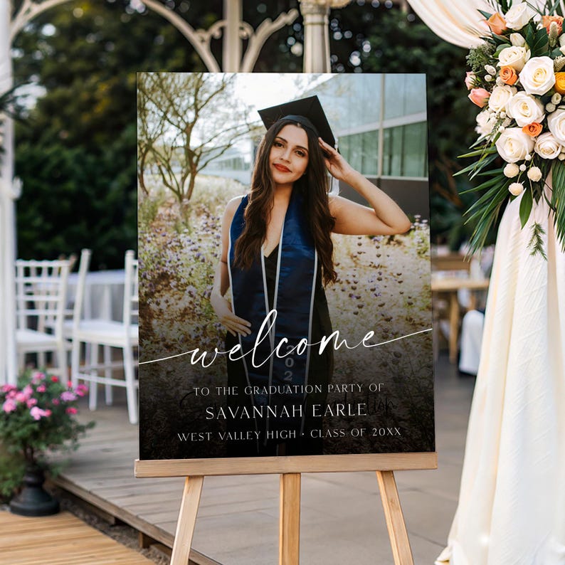 PRINTED + SHIPPED Photo Graduation Welcome Sign, Faded Graduation Board, Senior College Graduation Party Welcome Sign, Graduation Backdrop