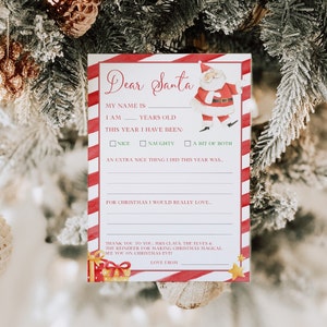 Plantilla Carta a Papá Noel, Carta Infantil A Papá Noel, Carta de Papá Noel Imprimible, Descarga Instantánea, Carta de Navidad a Papá Noel, Plantilla Editable, Rojo