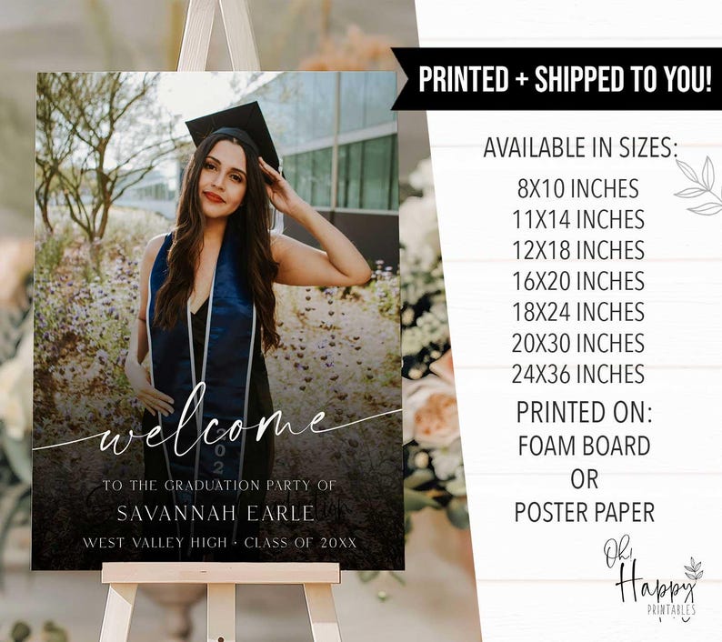 PRINTED + SHIPPED Photo Graduation Welcome Sign, Faded Graduation Board, Senior College Graduation Party Welcome Sign, Graduation Backdrop
