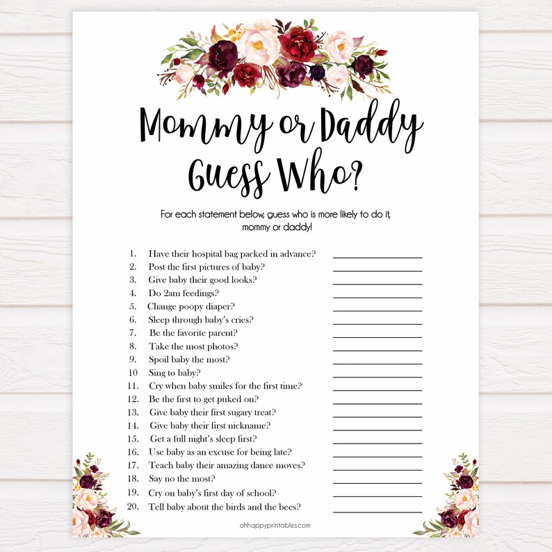 Mommy or Daddy Guess Who Baby Game Printable Baby Shower Etsy