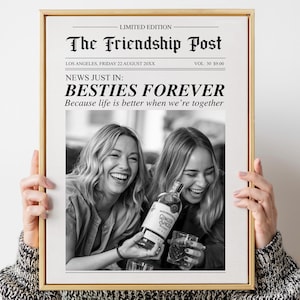Besties Forever カスタム新聞テンプレート、パーソナライズされた大学アパートプリント、編集可能な友達プリント、花嫁介添人への親友へのギフト