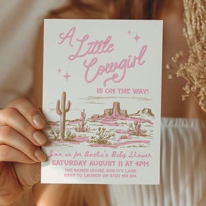 Cowgirl Baby Shower Invitation, Editable A Little Cowgirl Baby Shower Invite, Western Pink Baby Shower Invitation, Baby Rodeo Invite CBB