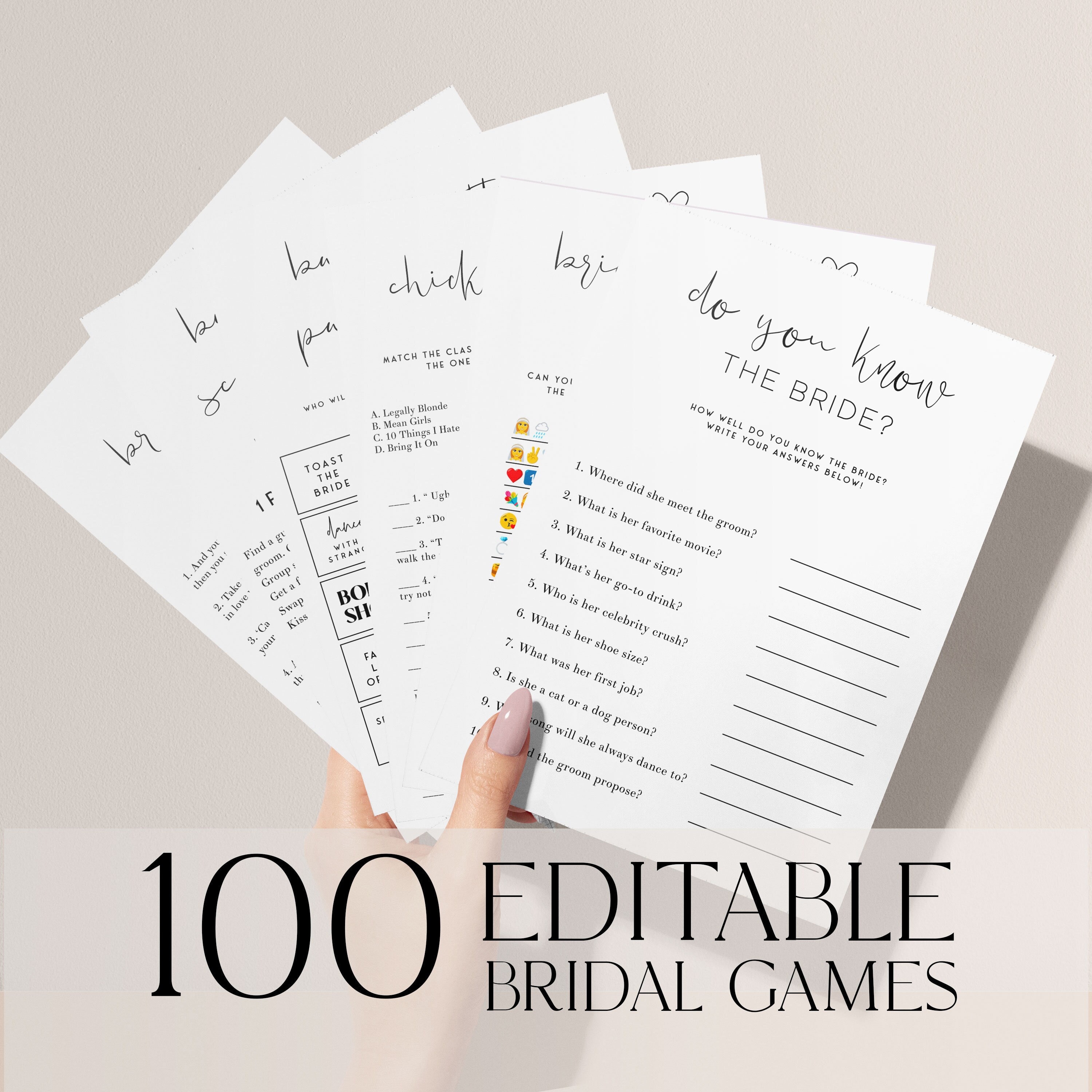 Modern Bachelorette Games Bundle, 100 Editable Bridal Shower Games, Minimalist Modern Bachelorette, Hen Party Games, Dirty Games AS3