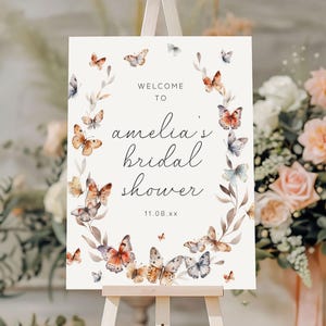 Butterfly Bridal Shower Welcome Sign, A Lifetime of Butterflies Bridal Shower Welcome Sign, Editable Wildflower Bridal Sign LOB