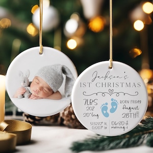 Baby&#39;s First Christmas Ornament, Personalised New Baby Ornament, Baby Boy Photo Ornament, Baby Keepsake Ornament, First Christmas Baby Gift