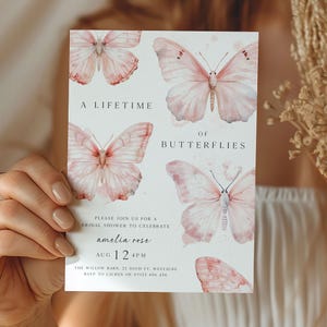 Lifetime of Butterflies Bridal Shower Invite, Editable Pink Butterfly Bridal Shower Invitation, Summer Butterfly Bridal Shower Invite LOB