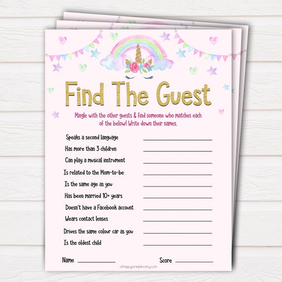 unicorn themed baby shower games