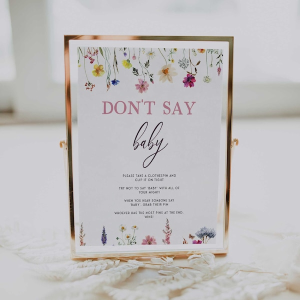 Don't Say Baby, Don't Say Baby Sign, Printable Baby Shower Games, Wild Flowers Baby Shower Games, Baby Shower Games, Dont Say Baby Game WF3