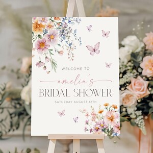 A Lifetime of Butterflies Bridal Shower Welcome Sign, Editable Wildflower Bridal Shower Welcome Sign, Butterfly Bridal Shower Decor LOB
