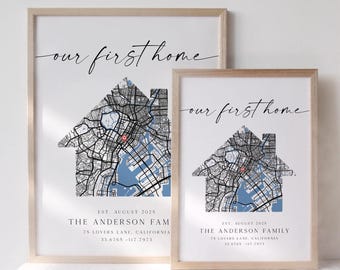 Custom Home Map Print, First Time Home Buyer, Personalized Housewarming Gift, Realtor Gift, First Home Gift Map, Our First Home Map
