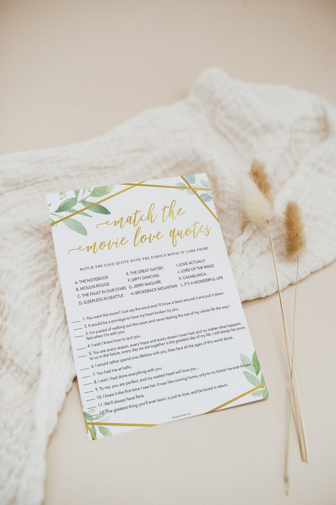 Bridal Shower Game Movie Love Quotes Bridal Shower Games Etsy