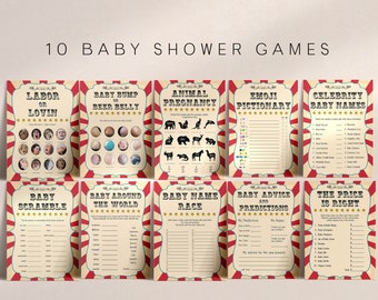 Circus 10 Baby Shower Games, Printable Baby Shower Games , Baby Shower Games, Carnival Baby Shower Games, Baby Shower Game, Baby Games CR1