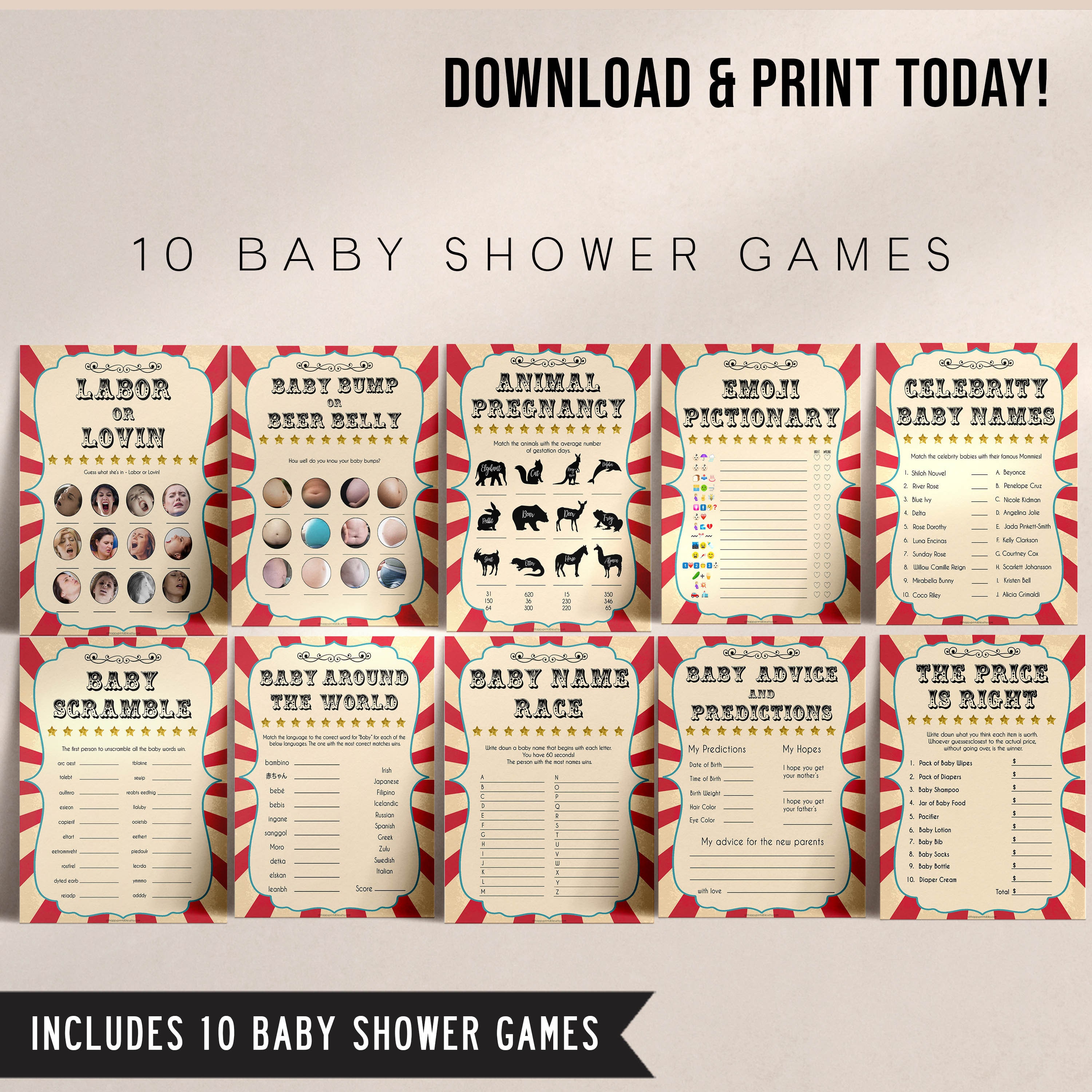 Sign The Onesie - Circus Printable Baby Games – OhHappyPrintables