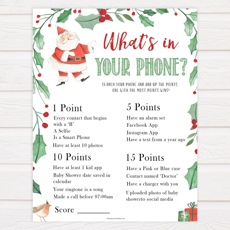 Christmas Whats In Your Phone Baby Shower Game Printable Baby Etsy Christmas Whats In Your Phone Baby Shower Game Printable Baby Etsy