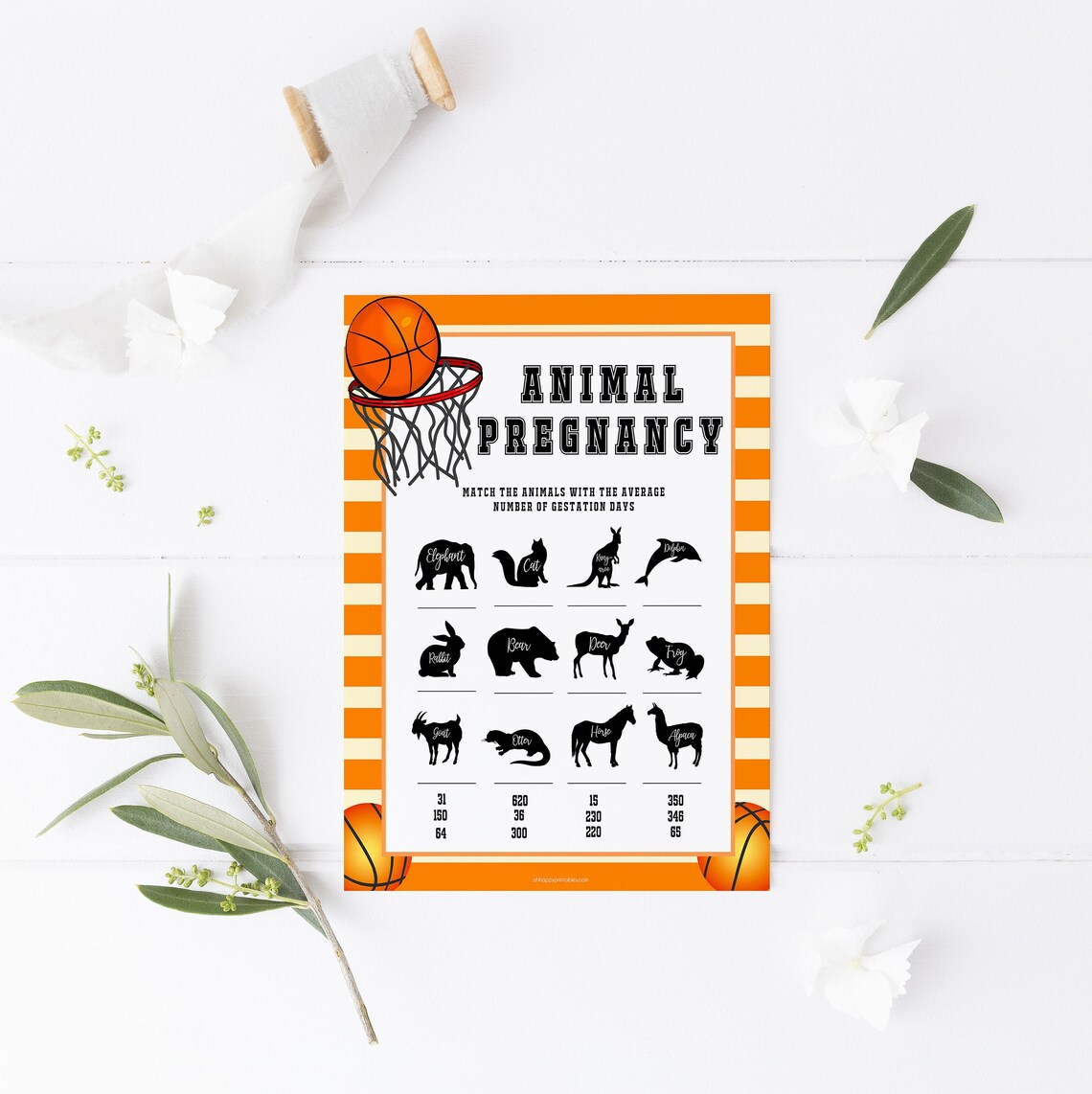 Animal Pregnancy Game Printable Baby Shower Games Basketball - Etsy