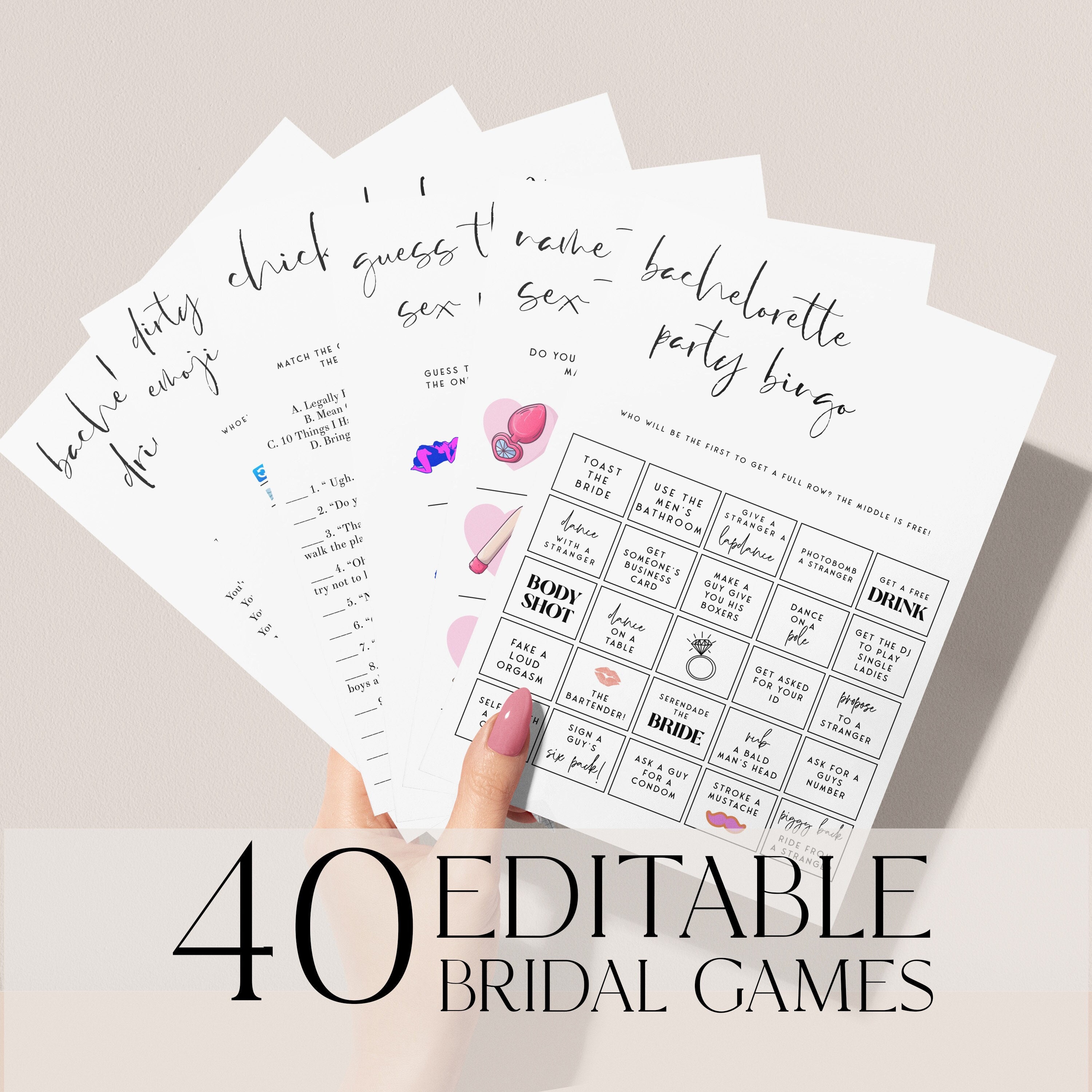 40 Bachelorette Games Bundle, Dirty Bachelorette Party Games, Modern Minimalist, Editable Template, Hen Party Games, Printable Games WL1