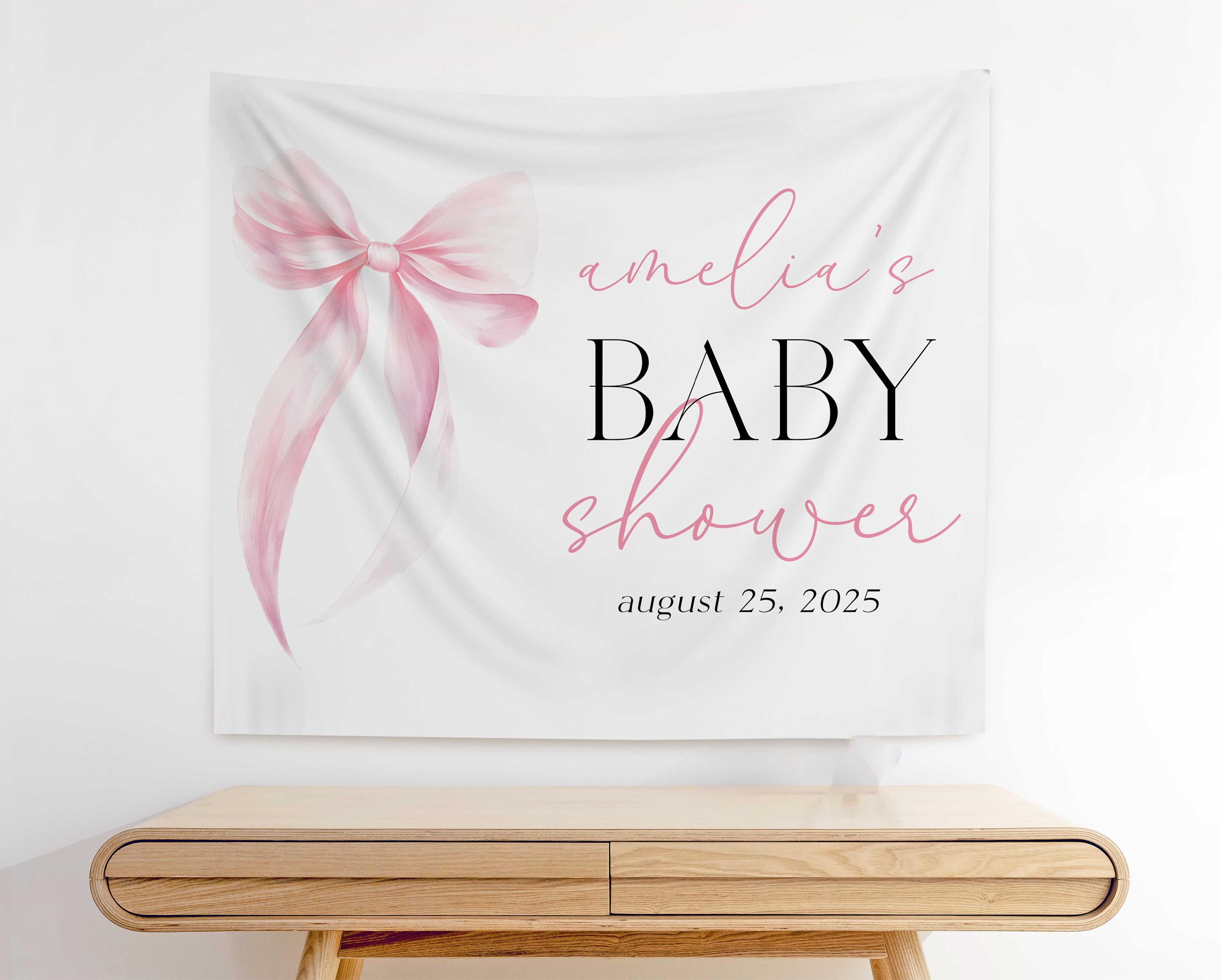 Pink Bow Welcome Sign, Pink Bow Baby Shower Welcome Backdrop, Pink Bow ...