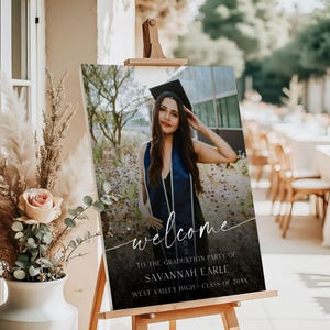 PRINTED + SHIPPED Photo Graduation Welcome Sign, Faded Graduation Board, Senior College Graduation Party Welcome Sign, Graduation Backdrop