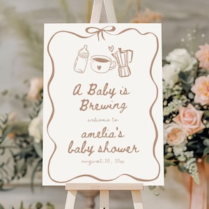 A Baby Is Brewing Baby Shower Welcome Sign Template A Baby Is Brewing Editable Decor Coffee Bean Baby Shower Welcome Sign, Baby Decor ABB