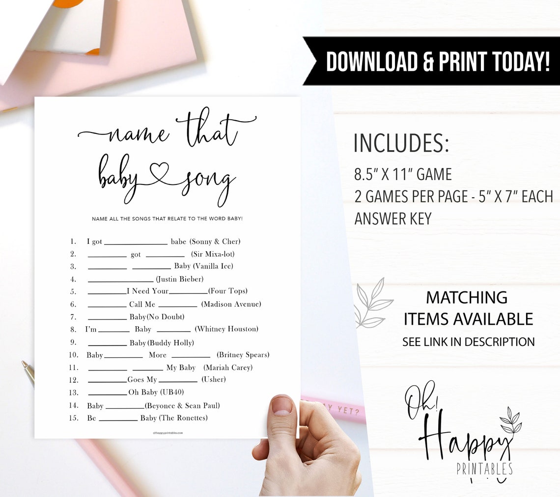 Name That Baby Song Printable Baby Shower Games Baby Shower - Etsy Canada