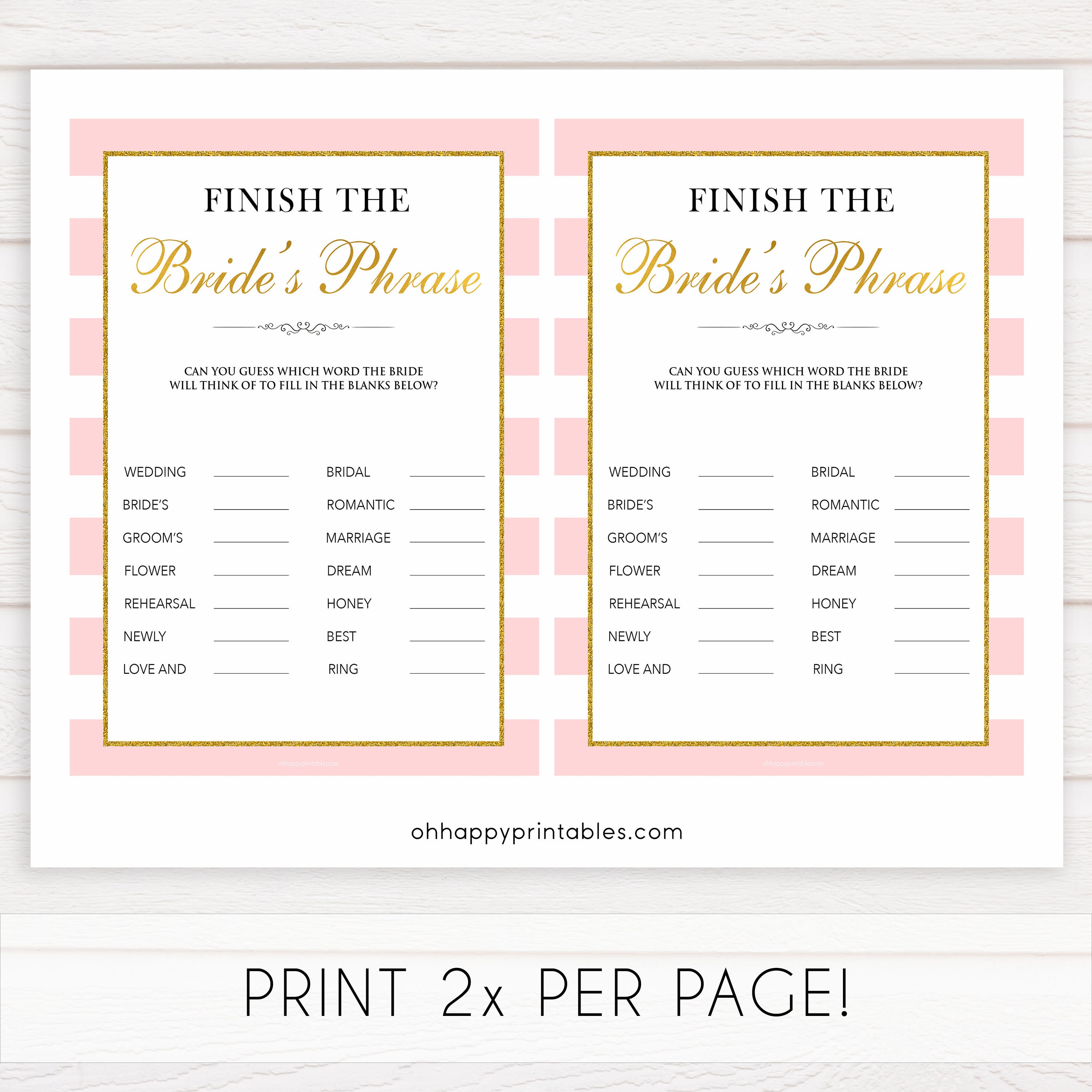 Finish the Brides Phrase Paris Bridal Shower Games Printable | Etsy