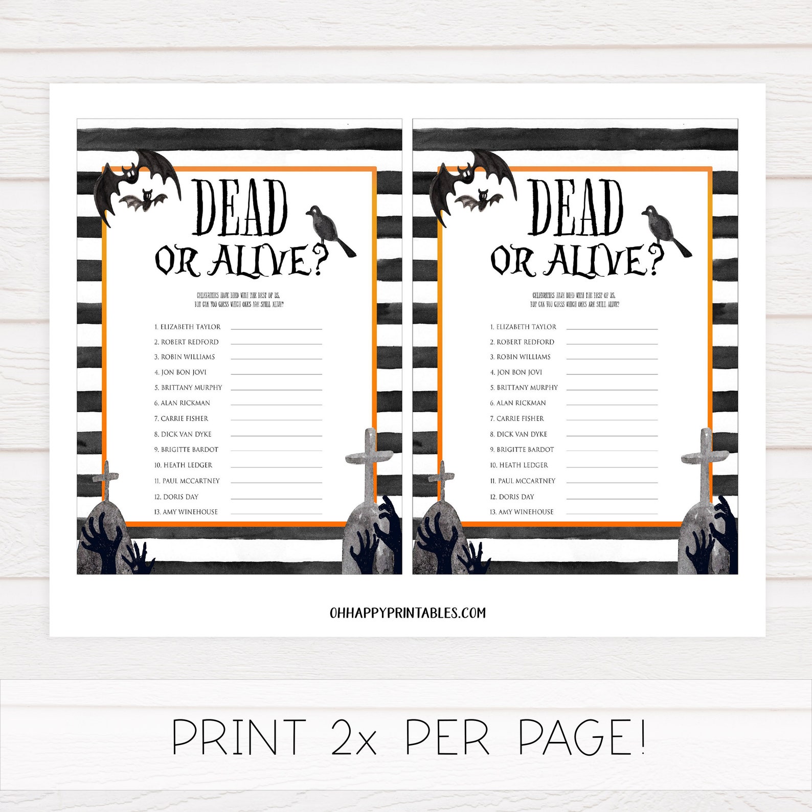 Halloween Game Dead or Alive Dead or Alive Printable Game | Etsy