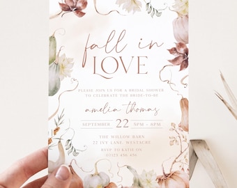 Fall Bridal Shower Boho Invite Template, Fall in Love Bridal Shower Invite, Editable Fall Pumpkin Bridal Shower Invite, Boho Bridal Shower