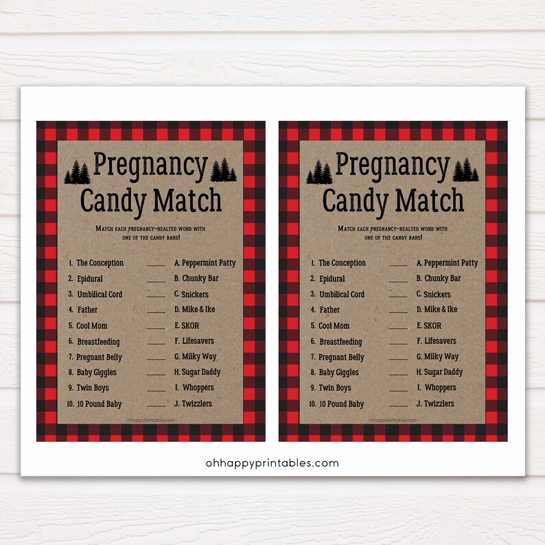 Lumberjack Pregnancy Candy Match Game Baby Shower Games Etsy