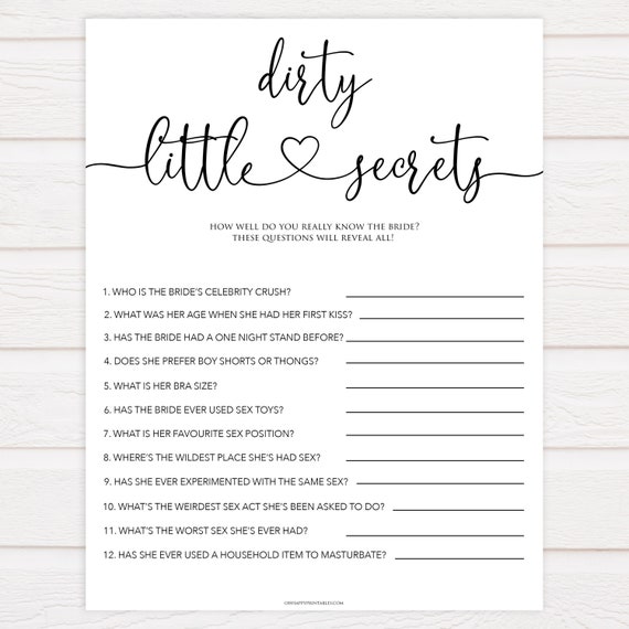 Dirty Little Secrets Bachelorette Game Minimalist | Etsy