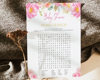 Blush Floral Baby Shower, Baby Word Search Game,Printable Baby Games, Floral Word Search, Floral Baby Word Search, Baby Shower Games BF1