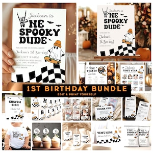 One Spooky Dude Birthday Bundle Spooky One First Birthday Bundle Halloween Party Invite Boy Fall 1st Birthday Bundle Retro Ghost Invite SO2