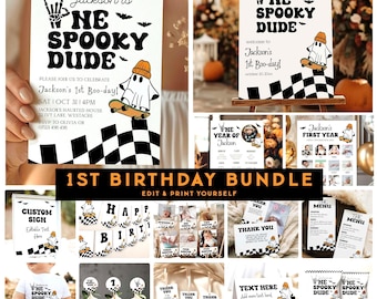 One Spooky Dude Birthday Bundle Spooky One First Birthday Bundle Halloween Party Invite Boy Fall 1st Birthday Bundle Retro Ghost Invite SO2