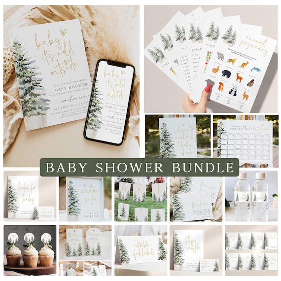 Baby Its Cold Outside Baby Shower Bundle, Baby Shower Invitation Bundle, Christmas Baby Shower Bundle, Baby Shower Editable Templates CW1