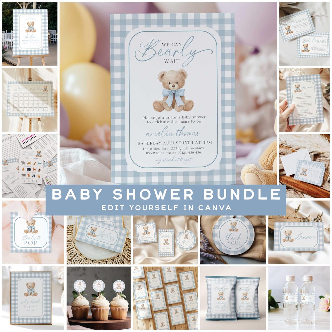 We Can Bearly Wait Baby Shower Party Bundle Printable, Teddy Bear Baby ...