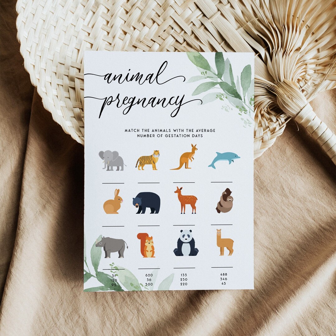 Animal Pregnancy Game, Printable Baby Shower Games, Botanical Baby ...