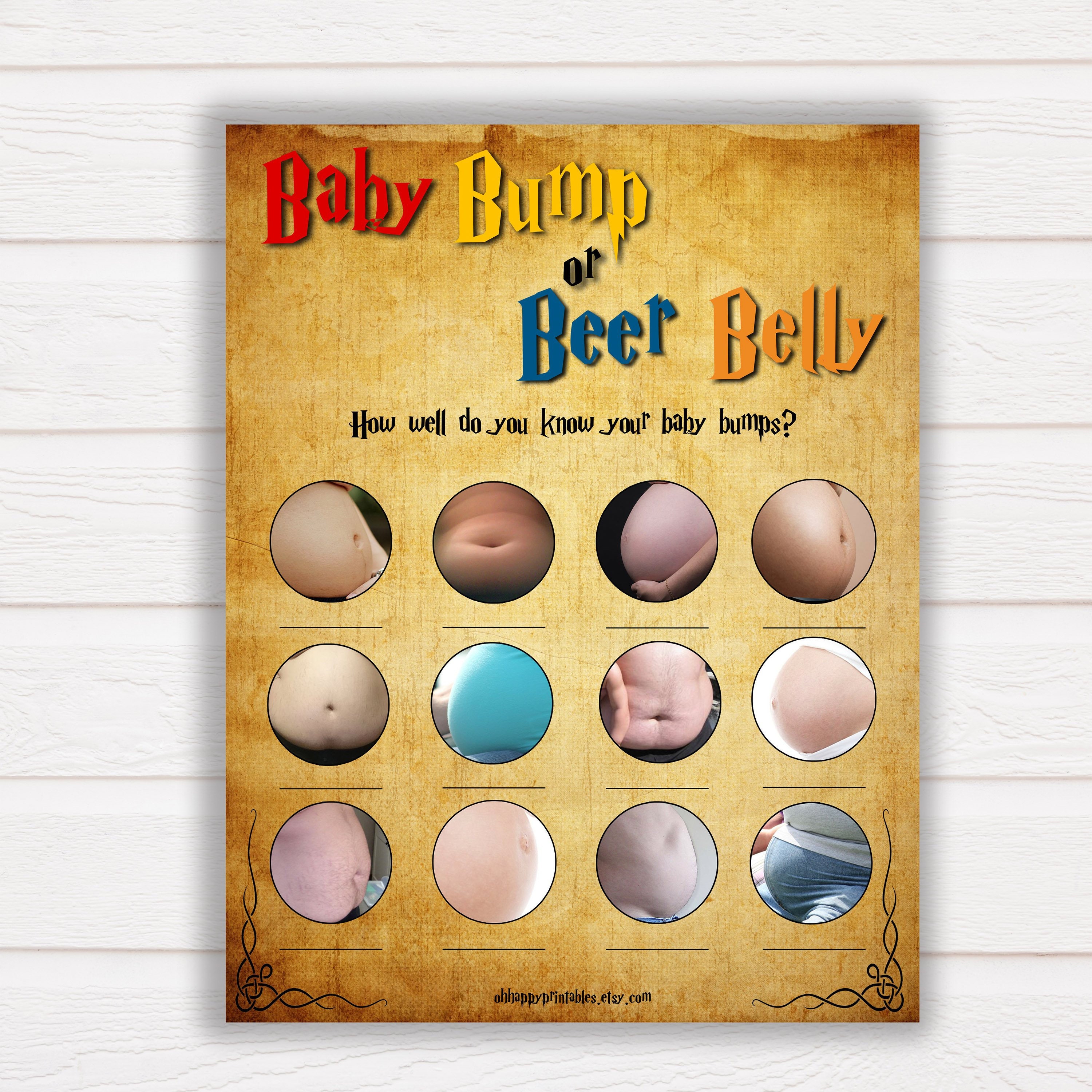 Baby Bump or Beer Belly™ Game Harr Wizard Baby Bump Beer Etsy