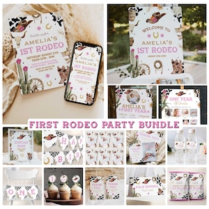 My First Rodeo Birthday Bundle, Editable Cowgirl Rodeo Invitation & Decor Bundle, Cowgirl Western First Rodeo Birthday, Rodeo Birthday FR1
